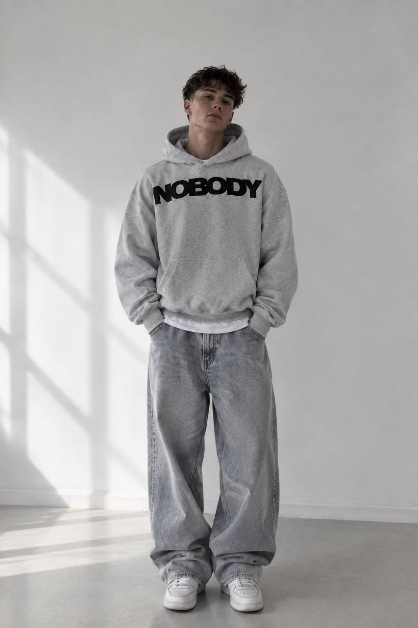 NOBODY SILVER GREY HOODIE