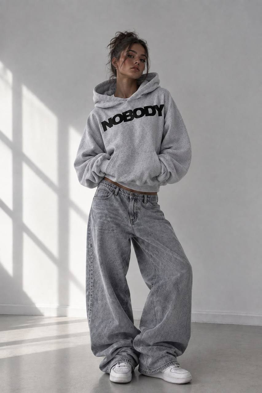 NOBODY SILVER GREY HOODIE
